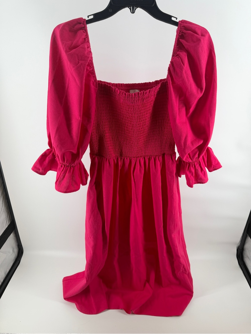Smocked Square-Neck Midi Dress in Bright Pink from The Red Dress Boutique - Picture 2 of 8